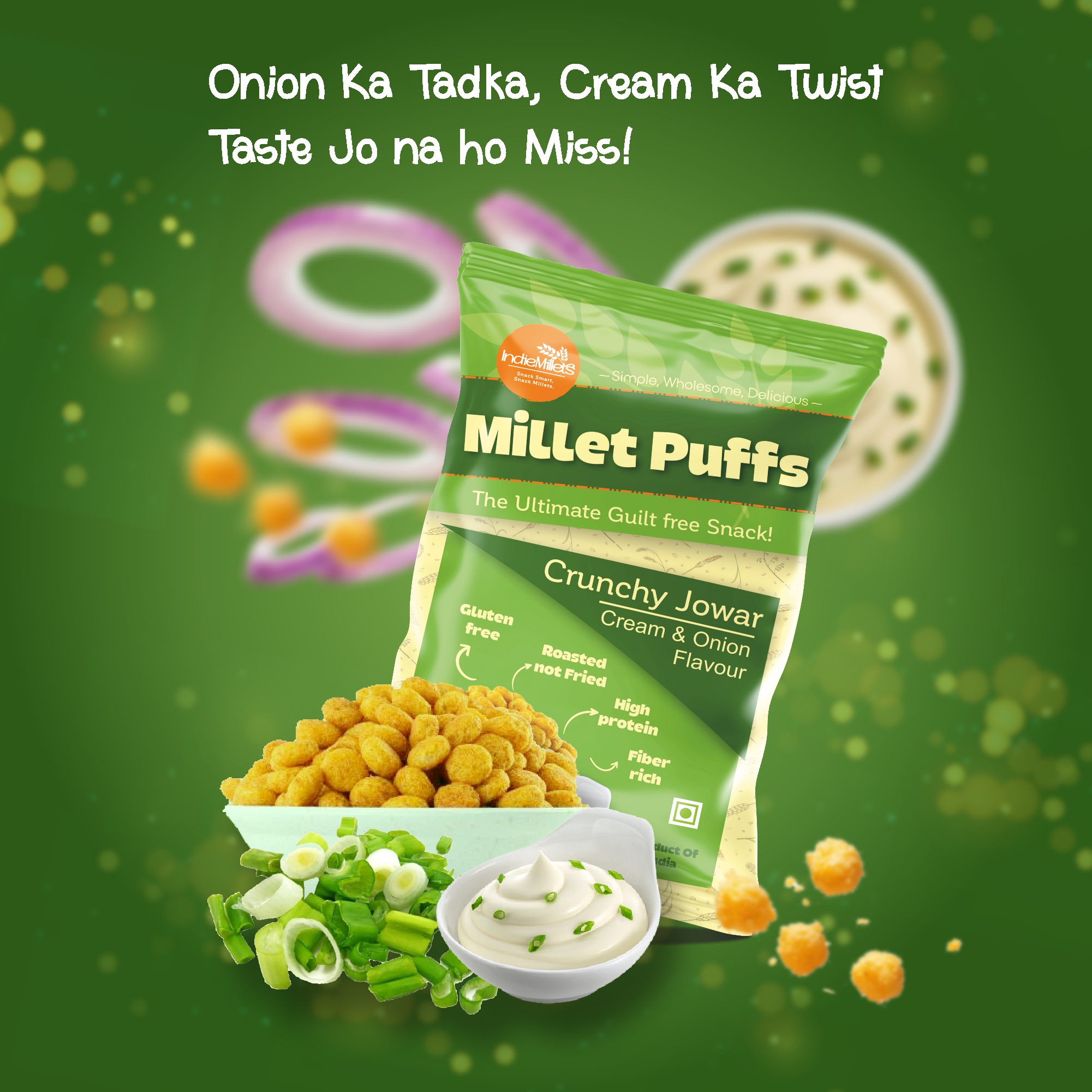 Jowar Puffs Cream & Onion Flavor (Pack Of 4) - Image 2